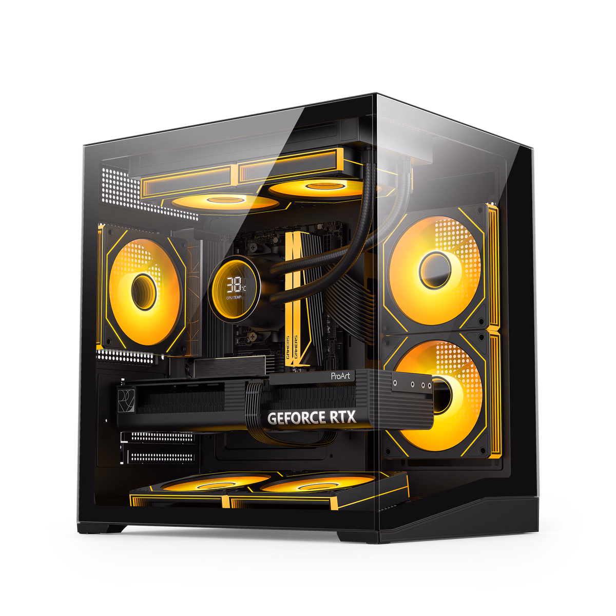 Defender Mini T in Black &mdash; sliding tempered-glass front panel opened