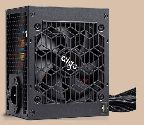 TY550 550W power supply front view: honeycomb fan grille and zinc-coated steel shell