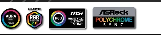 Compatible with ASUS Aura, Gigabyte RGB Fusion, MSI Mystic Light and ASRock Polychrome
