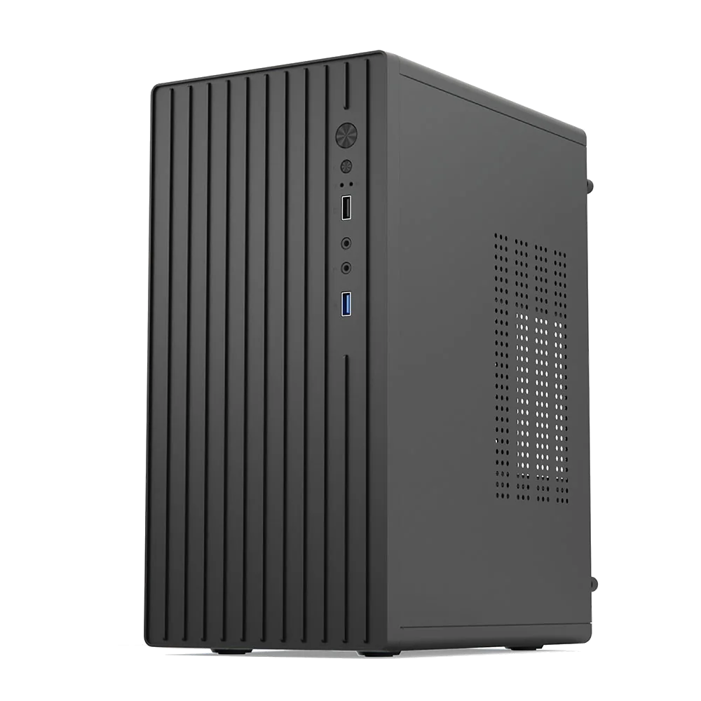 Entic E1 compact mini tower, three-quarter view