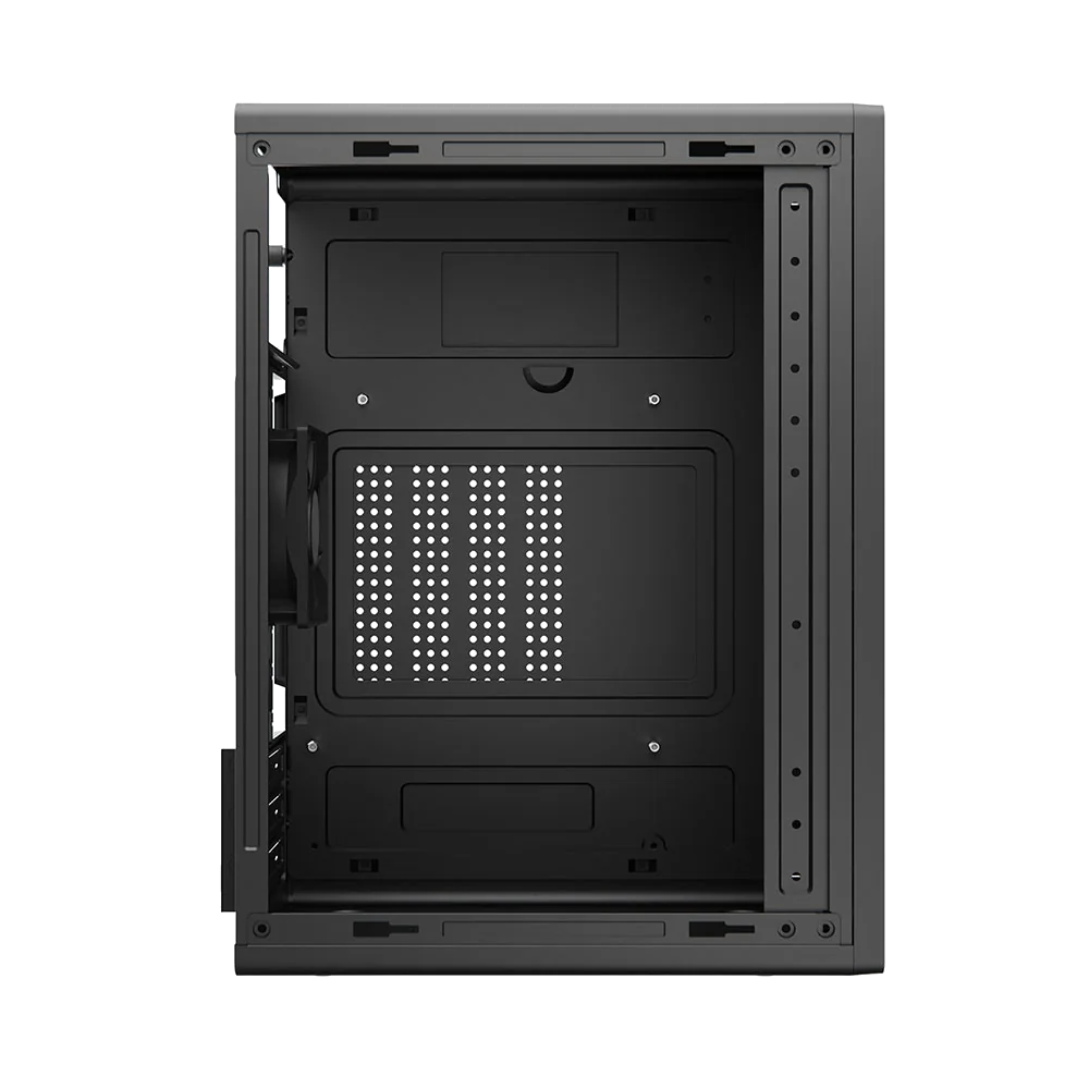 Entic E1 interior showing the motherboard tray and ventilated side panel