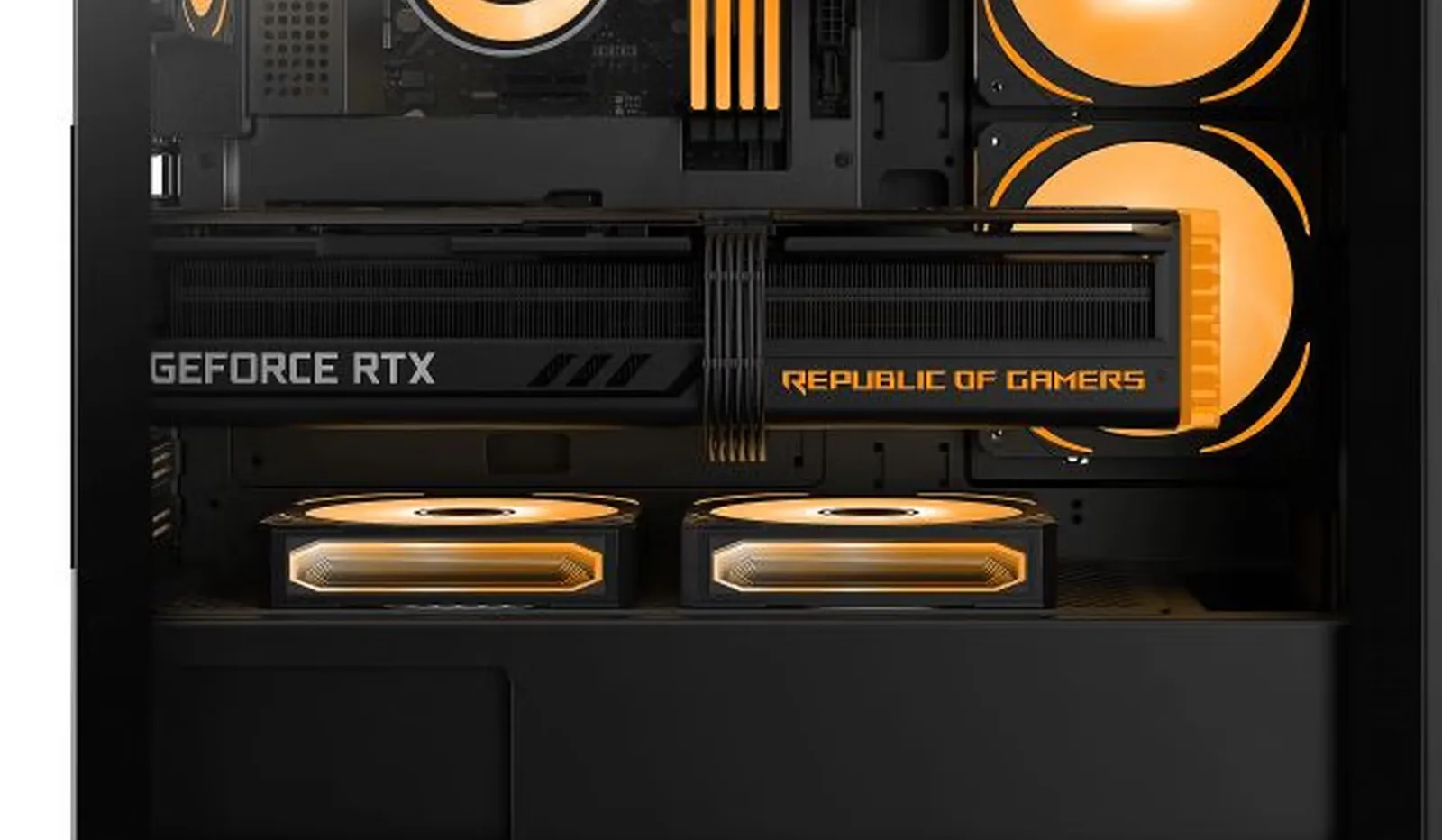 GX750C graphics card bay with a long GPU fitted and two fans over the PSU shroud