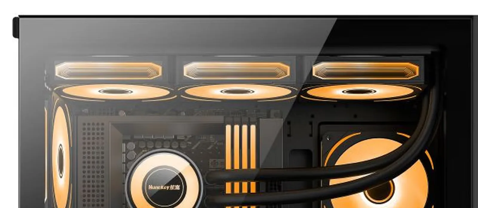 GX750C top deck with three 120 mm fans and a 360 mm radiator under the glass
